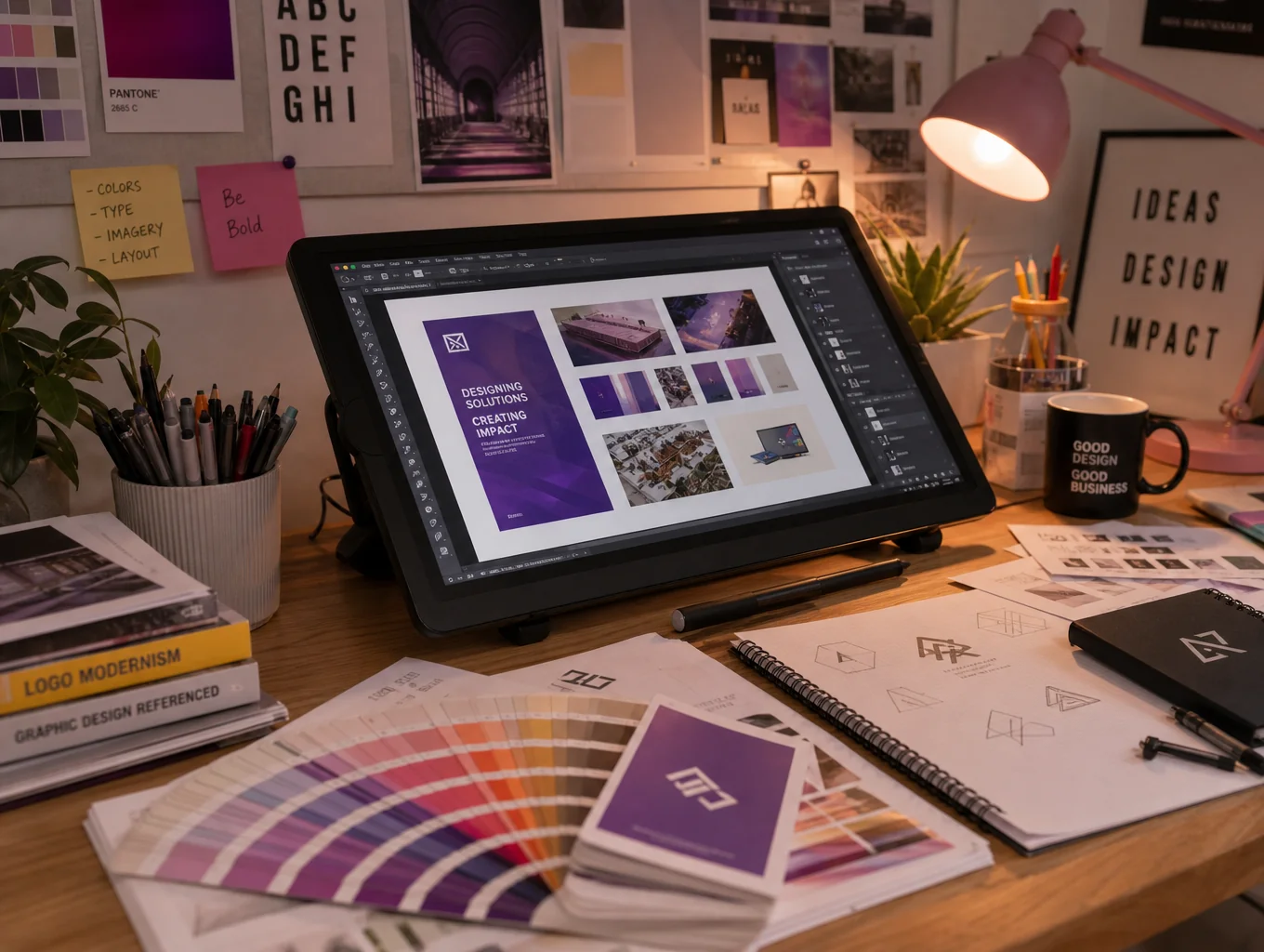 Creative director reviewing high-end digital assets in a dark studio